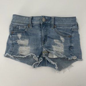 American Eagle Womens Shortie Shorts Distressed Raw Hem Low Rise Size 00